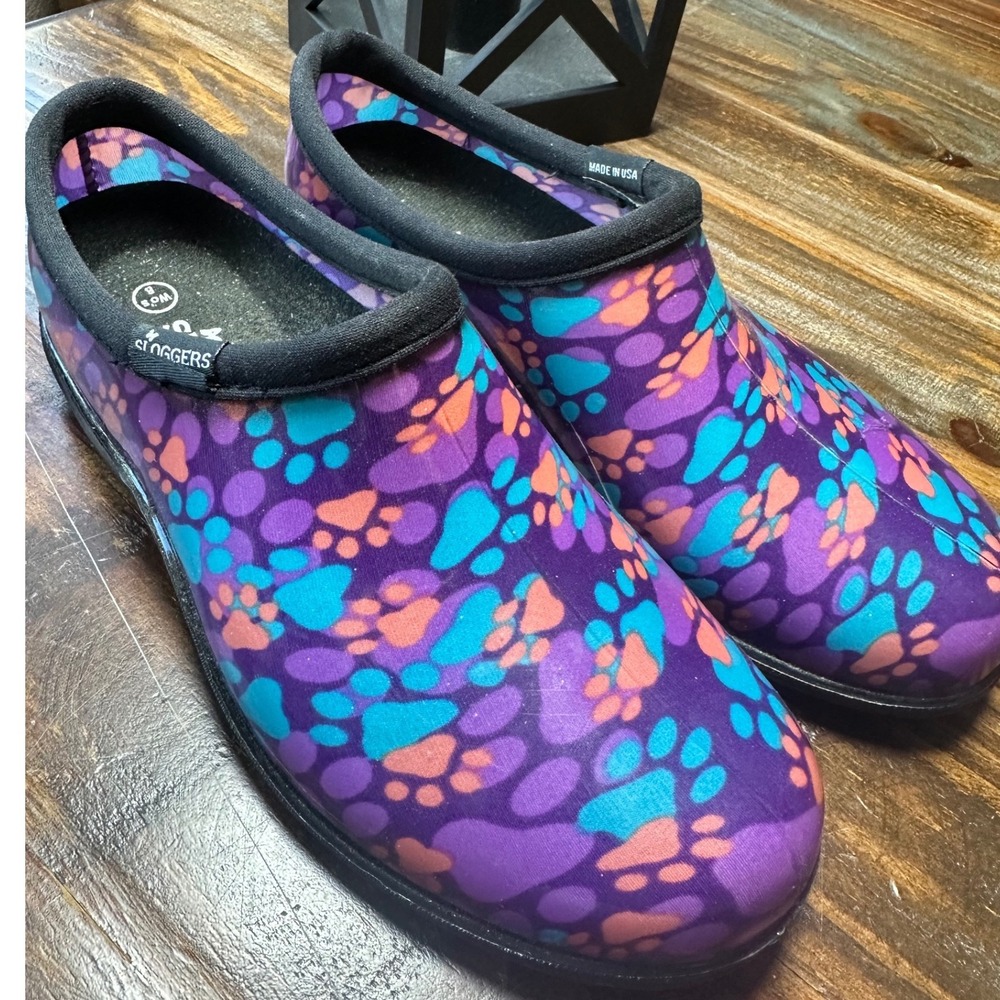 Sloggers Paw Print Waterproof Garden Shoes Clogs Made in USA Woman Size 8